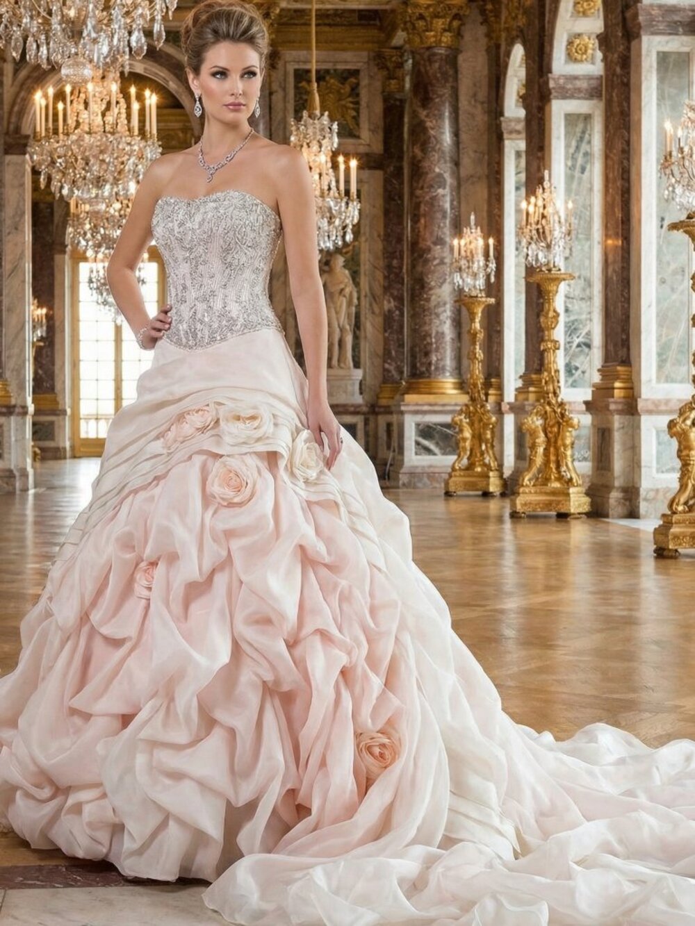 Gorgeous Beaded Bridal Couture Designer Roses Flowers Wedding Elegant Gown Dress